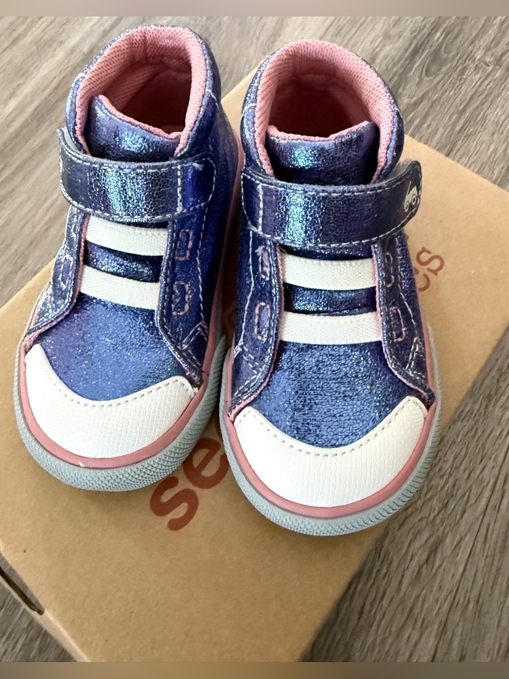 See Kai Run Drew sneakers in a purple metallic finish